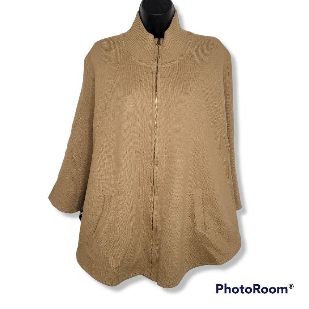 Big Buddah khaki full zip cardigan cape sweater M/L